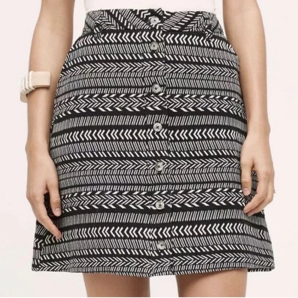Anthropologie Maeve Fieldnotes button front Black White Tribal Striped Skirt 2